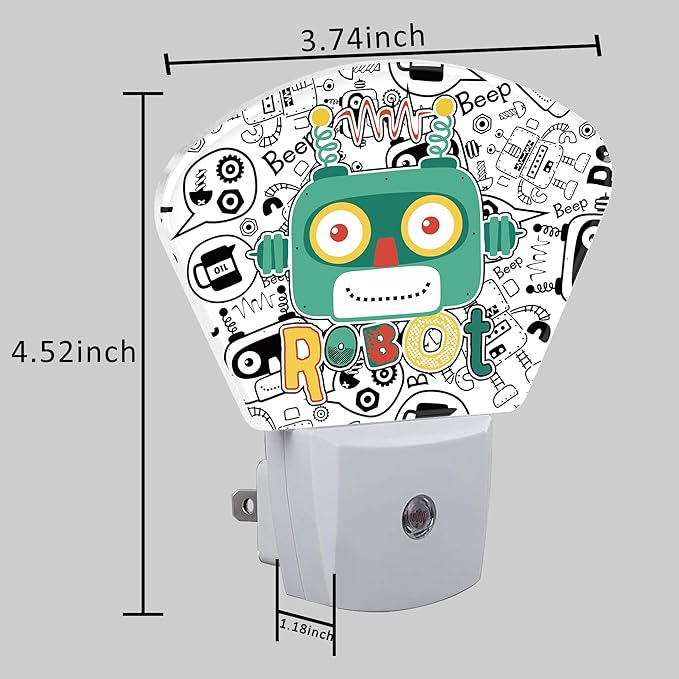 Funny Cartoon Robot Night Light for Kids, Robot LED Night Light Plug into Wall with Dusk to Dawn Sensor for Girls Boys Women Men Bedroom, Hallway, Kitchen, Bathroom, Stairs Decor
