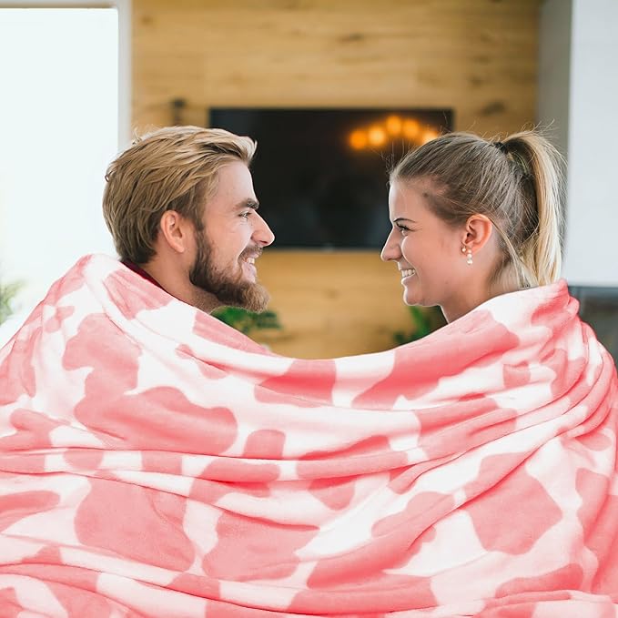 Light Pink Kids Blanket - Soft Fleece Cow Print Throw for Nursery, Crib, Stroller - Cute Girls Birthday Gifts, Room Decor 40"x50"