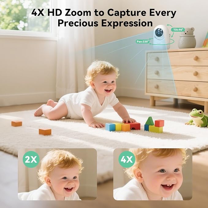 Video Baby Monitor with Camera and Audio,5'' Screen,720P,No Wifi or Free App Mode,Pan-Tilt-Zoom,Lullabies,Feeding Remind,Night Vision,VOX/ECO,2-Way Talk,1500ft Long Range,Easy Setup,30H Battery