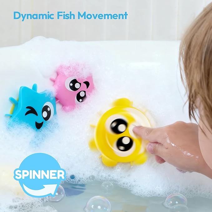 Bath Toys for Kids, 7-in-1 Shower Bathtub Toy with Crab, Whale, Rotating Fish & Slide Track, Interactive Water Play Set with Pour & Spray Fun for Toddlers, Boys & Girls Gifts for Christmas