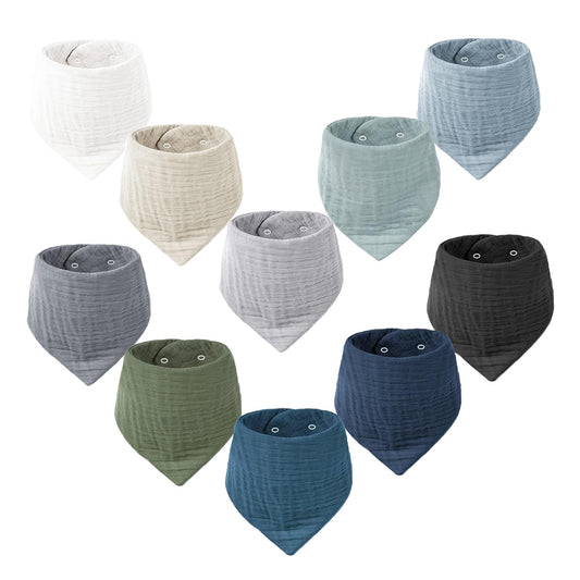 Konssy Muslin Baby Bibs 10 Pack Baby Bandana Drool Bibs 100% Cotton for Unisex Boys and Girls, Soft Absorbent Set for Teething and Drooling