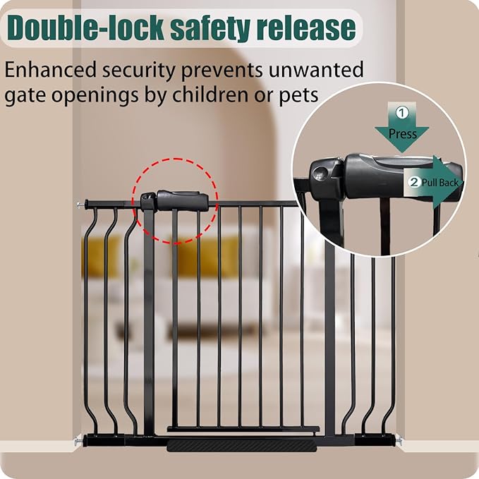 43.5-48 Inch Extra Wide Baby & Dog Gate, Pressure Mounted No Drill, Indoor Safety Gate for Pets & Toddlers, Black Metal with Extension Kit