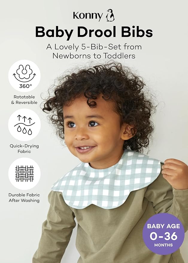 Konny Baby Bibs Set, 360 ° Rotate, Soft and Absorbent Bandana Drooling for Boys Girls baby Essentials