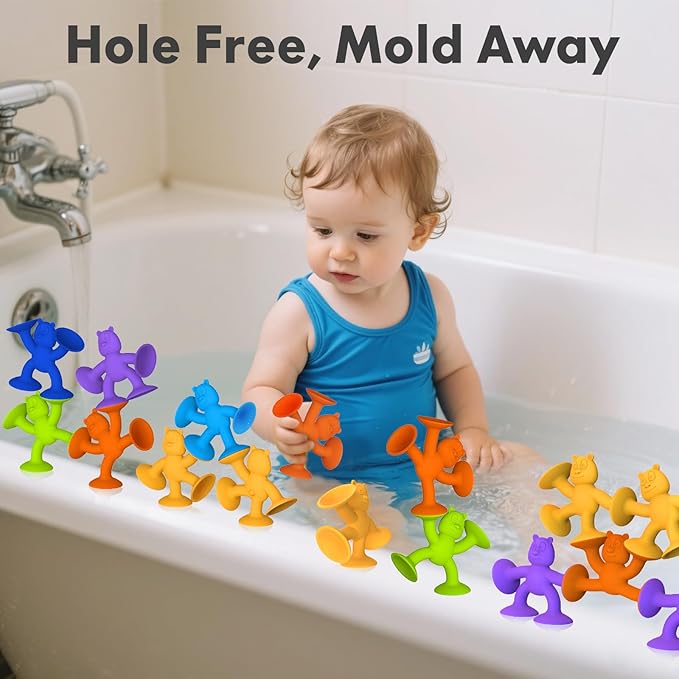 6 PCS Suction Cup Toys, No Hole Baby Bath Toys Suction Toy - Connect, Build, Create - Toddler Bath Toys for Kids Ages 1-3, Silicone Sensory Fidget Toys for Baby Tray Window Travel