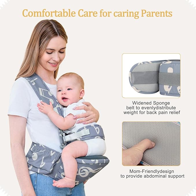 Baby Hip Seat Carrier Baby Waist Stool for Child Infant Toddler with Adjustable Strap Buckle Pocket Soft Inner Huge Storage,Dark Grey