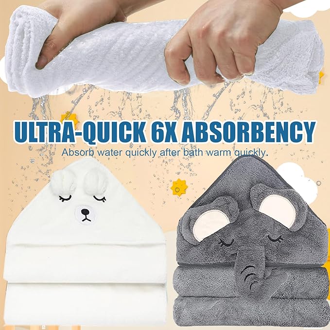 Baby Bath Towels Hooded 2-Pack Absorbent Soft Baby Towel Set Thick Toddler Towels with Hood for Toddlers,Infants and Newborn