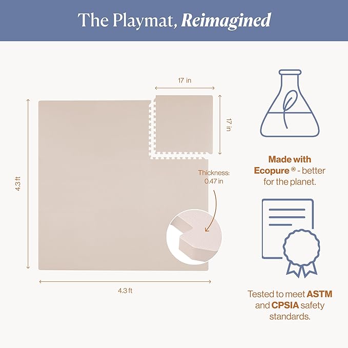 Toddlekind Solid Color Foam Play Mat 4x4 Baby Playmat. Stylish, Non-Toxic, Odorless, Plain Design Puzzle Play Mat 0m+ (Rose/Blush/Nude)