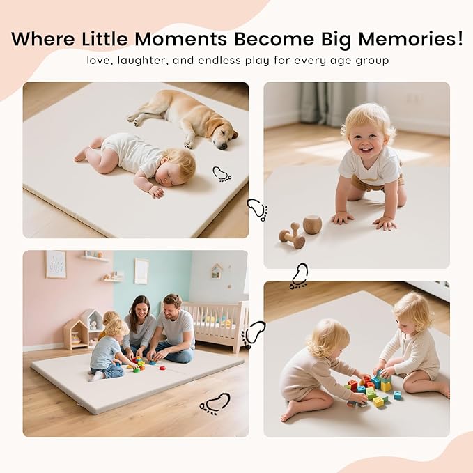 INNO STAGE Baby Play Mat 50x50 Inches, 1-Inch Thick Foam Play Mat for Babies & Kids – Extra Soft & Durable Padded Baby Mat for Floor, Non-Slip Crawling Mat for Playpen, Tummy Time, Yoga & Playroom