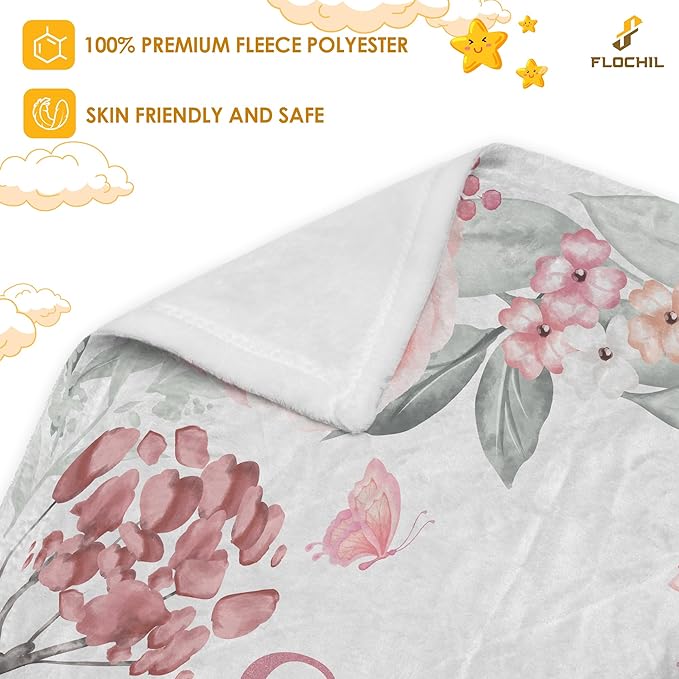 FLOCHIL Personalized Baby Blankets, Custom Baby Blanket - Baby Blanket with Name for Girls, Best Gift for Baby, Newborn Floral Plush Fleece (30x40)