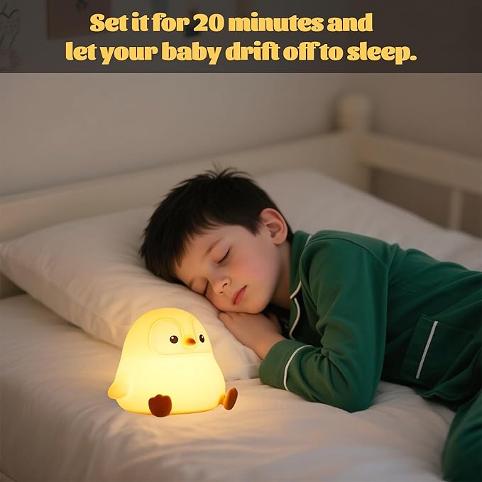 Penguin Nursery Night Light,LED Squishy Silicone Lamp,2 Levels Dimmable Bedroom Nightlight for Kids,Touch Light,Dorm Decor lamp,Baby Boys Girls Gifts (Sitting Penguin)