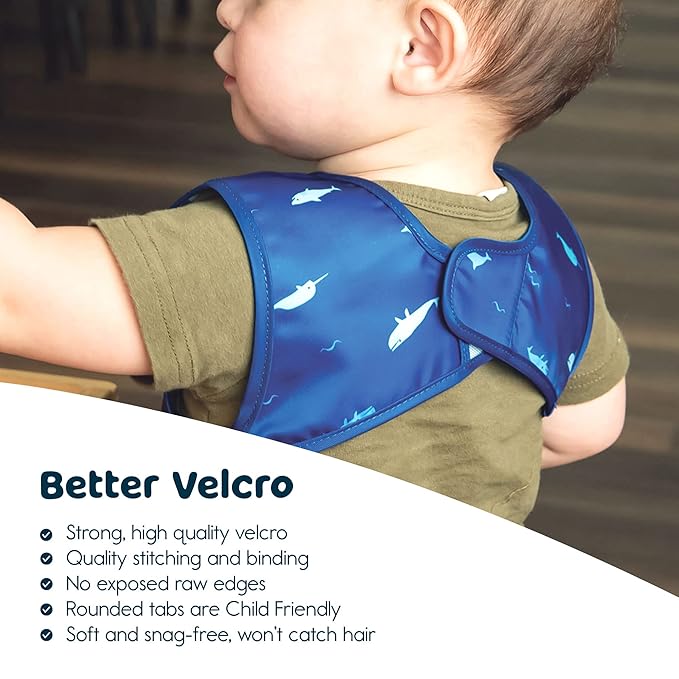 Tiny Twinkle Short Sleeve Apron Baby & Toddler Bib for Boys – Waterproof, Mess-Proof Bibs for Eating & Feeding, Machine Washable, Perfect Holiday Gift (Ocean Life, 2-4Y)