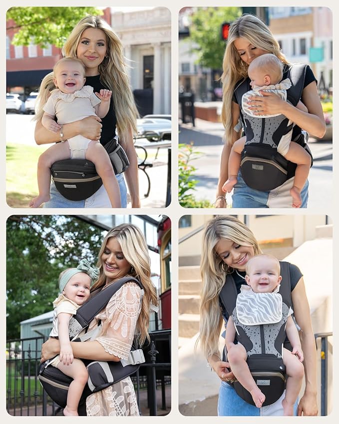 MOMTORY StowNGO Pro Baby Carrier, Safety-Certified 6-in-1 Ultra Storage Baby Carrier Newborn to Toddler, Front & Back Baby Holder Carrier with Hip Seat, Pure Black