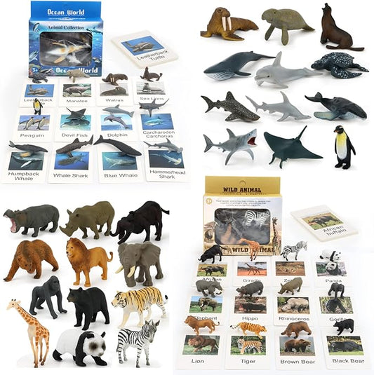 24 Small Animal Figurines Learning & Education Toys, Plastic Realistic Zoo Jungle Safari Sea Ocean Animal Figures, Preschool Learning Activities Matching Game Science Toys