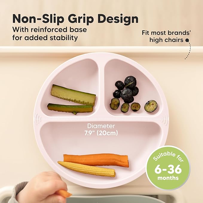 KeaBabies Suction Plates for Baby, Toddler - 3-Pack 100% Silicone Toddler Plates with Suction, Divided, BPA-Free Baby Led Weaning Essentials for Kids, Dishwasher, Microwave Safe, Durable (Rain)