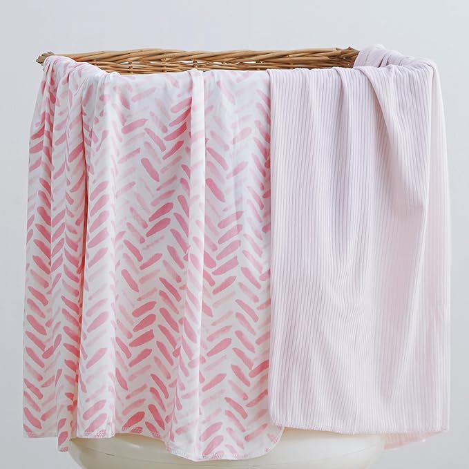 Jersey Swaddle Blanket, Ultra Soft Stretchy Receiving Blanket, Newborn Swaddle Wrap for Boys & Girls, 40 x 30 inches, 2 Pcs, Pink