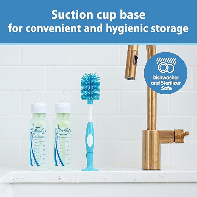 Dr. Brown's Soft Touch No Scratch Baby Bottle Cleaning Brush Nipple Cleaner with Stand and Storage Clip, BPA Free, Blue 1-Pack