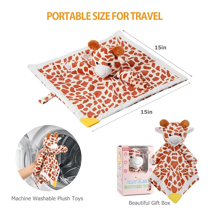 BEREST Baby Lovey Sound Sleep Soother, Rechargeable White Noise and Lullaby Heartbeat Infant Sleeping Aid with Cry Sensor at Nap Time Routine, Boys & Girls Gift Portable Plush Toddler Snuggle Toy