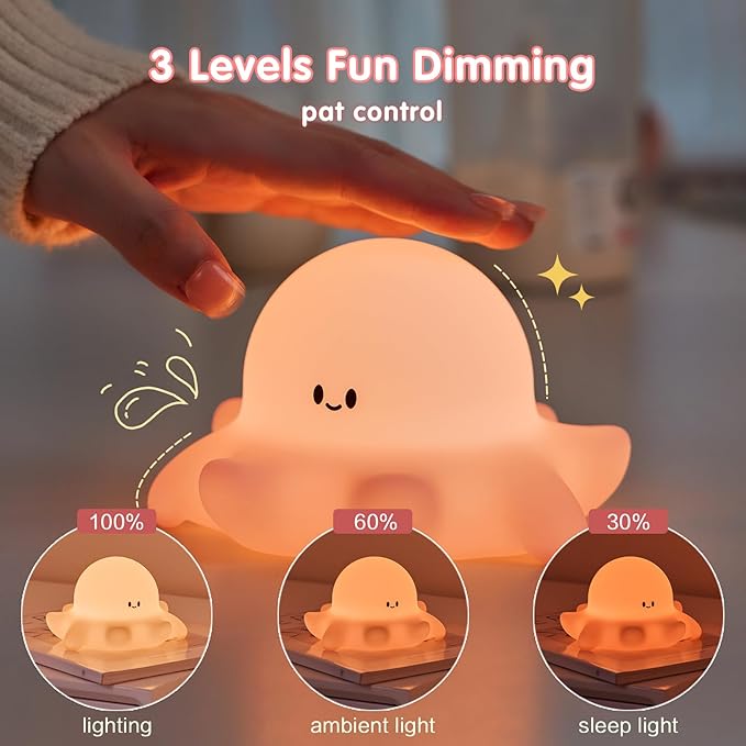 Pink Octopus Night Light,LED Squishy Novelty Animal Cute Lamp, Food Grade Silicone Nightlight, 3 Level Dimmable, Light Up Octopus Decor for Room College Dorm, Boy Girl Gifts