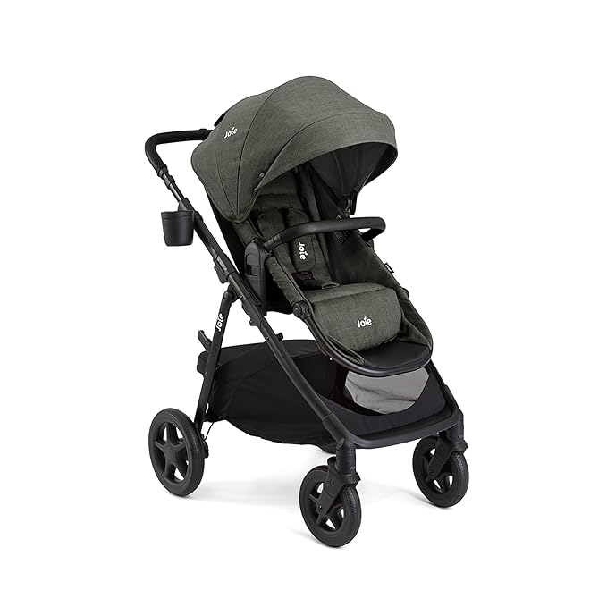 Joie Ginger 4-in-1 Convertible Pramette and Stroller, Height Adjustable seat, All-Wheel Suspension, Extra Storage – for Newborns and Toddlers (Evergreen)