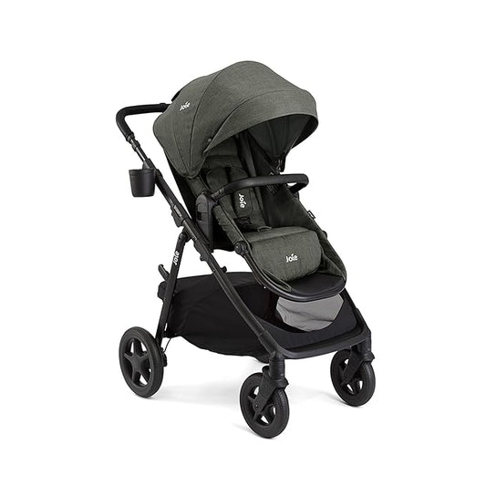 Joie Ginger 4-in-1 Convertible Pramette and Stroller, Height Adjustable seat, All-Wheel Suspension, Extra Storage – for Newborns and Toddlers (Evergreen)