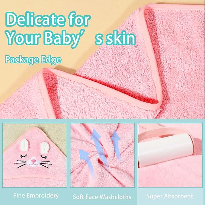 2 Pcs Baby Hooded Towels,31 x 31 in Baby Washcloths, Infant Super Soft Baby Bath Towels with Hood for Toddlers1-3,Highly Absorbent Viscose Hooded Towel for Boys, Girls, Newborn Essentials