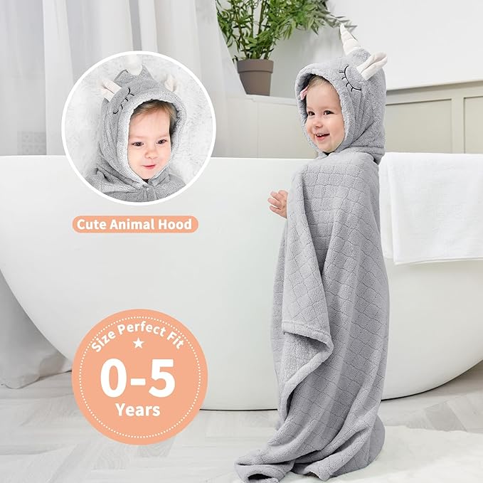 Toddler Bath Towel Hooded Kids Towels Baby Bath Towels for Boy Girl 0-5 Year, 2-Pack Thick Absorbent Toddler Towels with Hood Kids Bath Towel, Large 50''x32'' Baby Hooded Towel for Kids