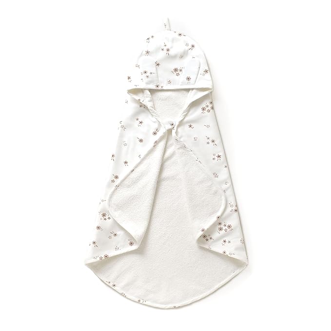 MakeMake Organics Organic Cotton Hooded Towel Baby Toddler GOTS Certified Organic Cotton Beach Poncho Towel Large Absorbent Non Toxic Neutral (Bloom, Diagonally 35"x35")
