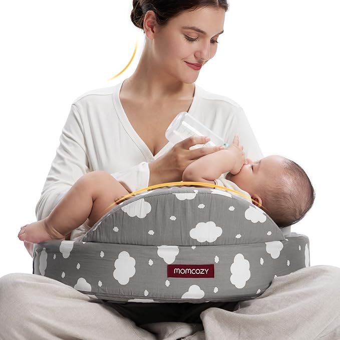 Momcozy Innovative Safety Fence Nursing Pillow - Firm & Springy Memory Foam - Stable, Ergonomic Support & Comfort - Wider Breastfeeding Cushion, Adjustable, Removable Cover, Baby Safety Certified