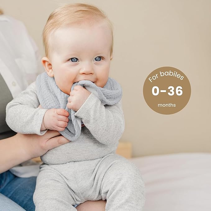 Konssy 10-Pack Muslin Baby Bibs, Soft Cotton Bandana Bibs for Drooling & Teething, Unisex Solid Colors for Boys & Girls, Newborn & Infant