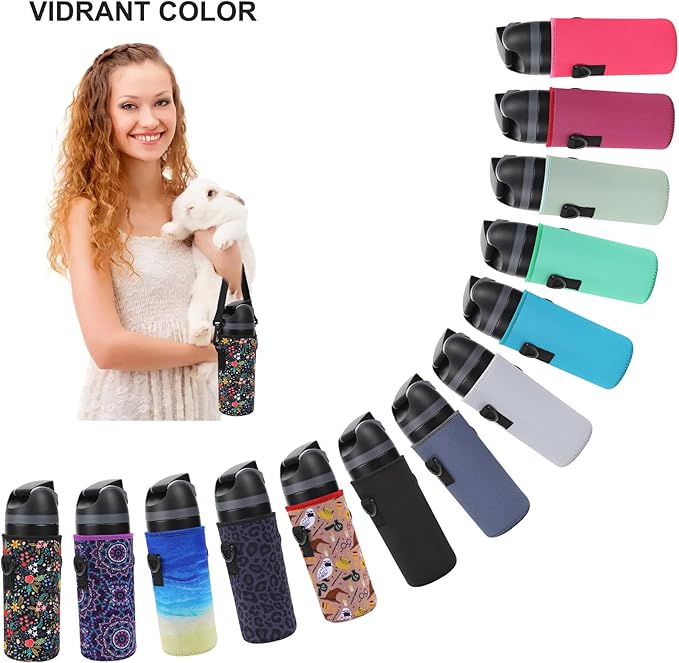 Neoprene Water Bottle Carrier Bag with Adjustable Shoulder Strap for Owala 24 OZ Tumbler, Insulated Water Bottle Cover for Owala FreeSip Insulated Water Bottle (Bright Pink, 24 OZ)