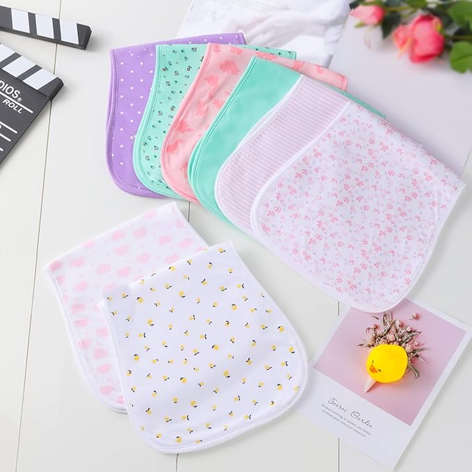 Hakochia Burp Cloths for Baby Girls Organic Cotton Large Burp Clothes Extra Absorbent Soft Burping Rags Spit Up Cloth Sets for Newborns 8 Pack