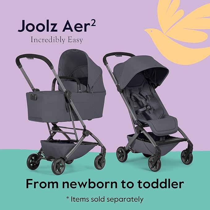 Joolz Aer2 Lightweight Travel Stroller for Baby & Toddler – Ultra-Compact One-Hand Foldable Stroller, Reclining Seat, UPF 50+ Canopy, Adjustable Leg Rest, Carry-On & Airplane Approved (Stone Grey)