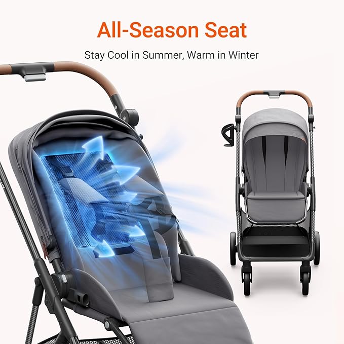 MAMAZING Air Lux Baby Stroller with Carbon Fiber Frame, One-Hand Fold & Reversible Seat, Magnetic 5-Pt Harness, Car Seat Adapter, 15.8lbs, Cinder