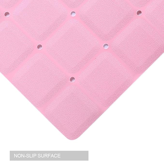 Bathtub Mat Non Slip Soft Rubber Bathroom Bath No Suction Cups for Textured Tub Silicone Shower Bath Tub Mat(Pink, 28-inch x 14-inch)