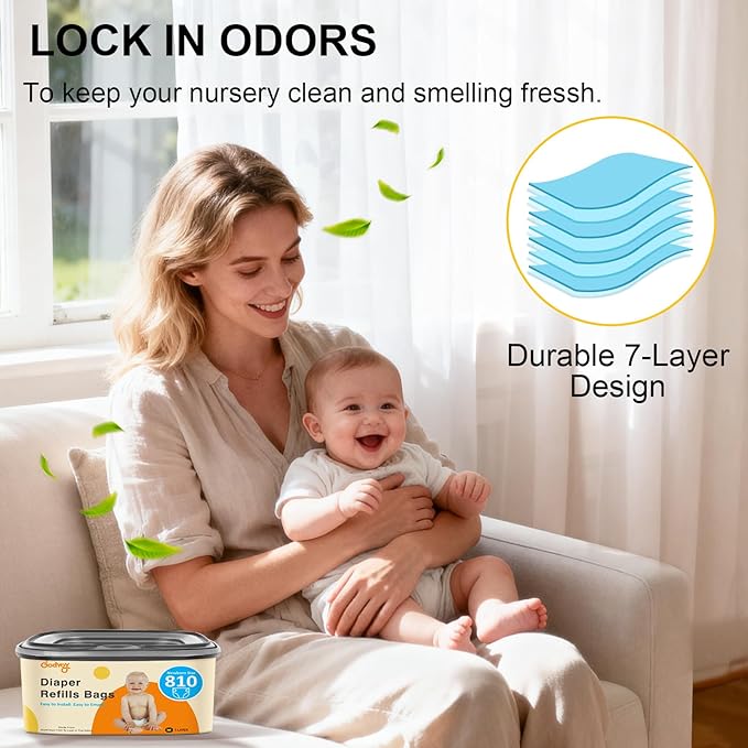 Jumbo Square Refill Compatible with Diaper Genie Classic,Compact and Select Pails,Odor Control & Durable,Holds Up to 810 Newborn Diapers,Plant Scented Disposal Bag Refills with Continuous Film（3 pack）