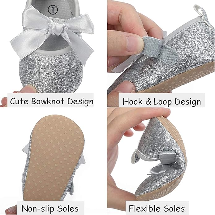 COSANKIM Baby Girls Mary Jane Flats Shoes Anti-Slip Rubber Sole Infant Toddler Princess Wedding Dress Shoes