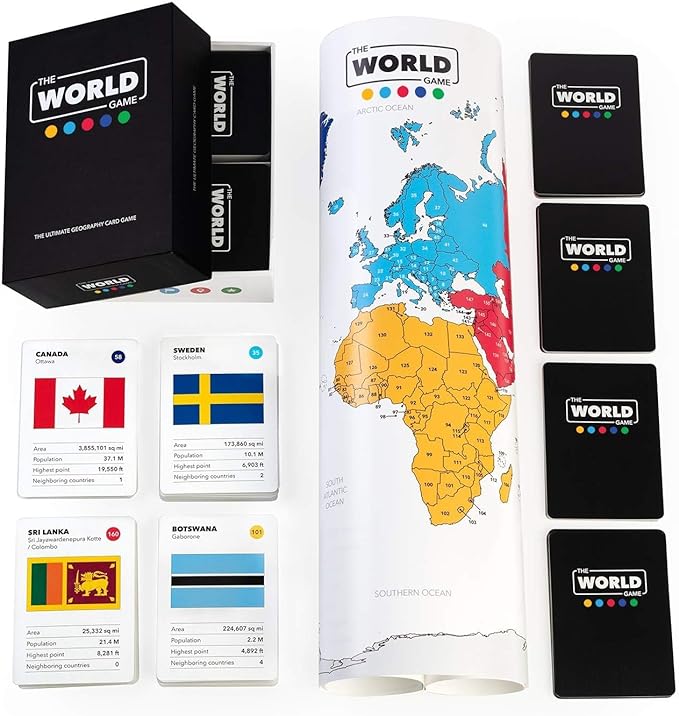 The World Game - Geography Card Game - Educational Games for Kids, Family and Adults - Cool Learning Gift Idea for Teenage Boys & Girls 8-12 with Map