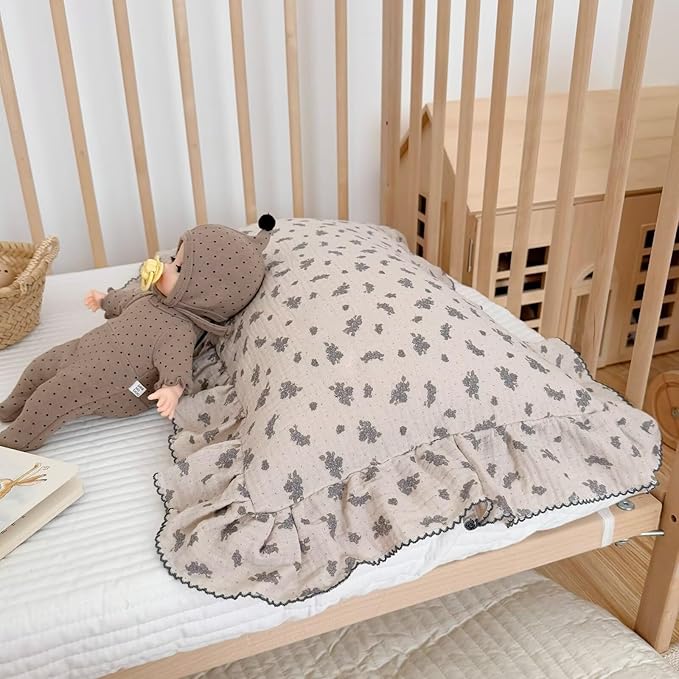 BuLuTu Blue Orchid Flower with Dots Design Kids Pillow Case Standard Size, 20"x26", 1 pc, Soft Breathable Cotton Muslin Pillowcase Durable Pillow Cover for Children Bed, All Seasons