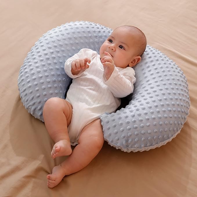Nursing Pillow and Positioner with Cover for Breastfeeding and Bottle Feeding, Propping Baby, Tummy Time, Baby Sitting Support, Awake-Time Support (Blue, 22" x 17.7" x 5.9")
