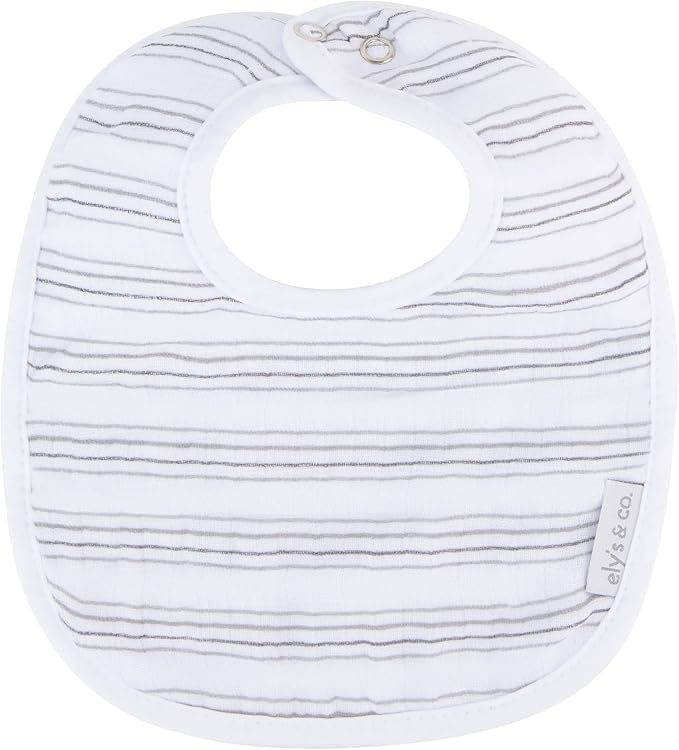 Ely's & Co. 100% Cotton Muslin Bib with Terry lining Soft & Absorbent for Infants, Adjustable Snaps 3 Pack 0-6 Months