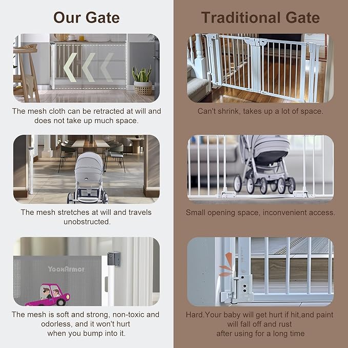 Retractable Gates for Stairs, Mesh Dog Gate for The House, Wide Pet Gate 34" Tall, Extends to 71" Wide, Long Safety Gates for Doorways, Hallways, Cat Gate Indoor/Outdoor (Car)