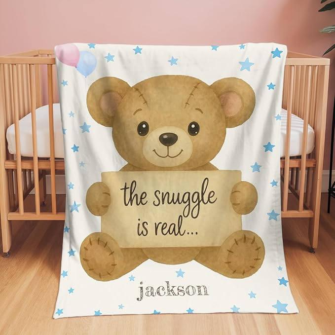 Personalized Baby Blankets for Girls & Boys - Super Soft Easter Blanket with Thick Double-Layer Dotted Backing, Personalized Baby Gifts for Baby Shower from Grandma (Apricot, Customize Now)