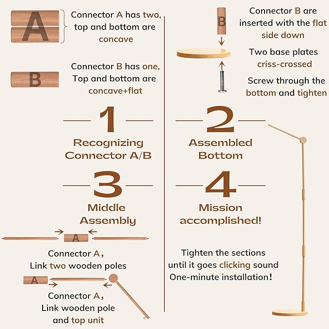 Wooden Floor-Standing Crib Mobile Arm Pro 61 Inches for Baby Nursery-Movable Baby Mobile Hanger with Strong Anti-Dumping Attachment-100% Natural Beech Wood-Thicker Wooden Pole-UpgradeThickened