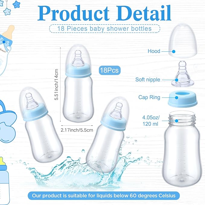 Roowest Bottle Chug Baby Shower Game Favors Including Woodland Animal Theme Wooden Sign and 18 Pcs Baby Bottles for Gender Reveal Party Supplies