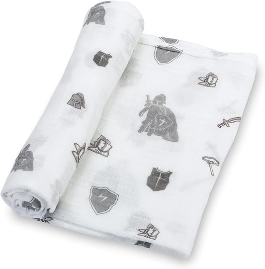 LollyBanks Baby Blanket, 100% Cotton Cozy Muslin Swaddle Blankets for Boys, Large 47 x 47 Inches Newborn Blanket, Soft and Breathable Receiving Blankets, Baby Essentials, Registry (Armor Print)