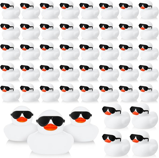 Sosation 36 Packs Mini Rubber Ducks with Sunglasses Sets 2.2 Inch Bath Squeaky Rubber Duckies Cute Float Bathtub Toys for Christmas Birthday Party Favors Class Prizes Car Decor(White)