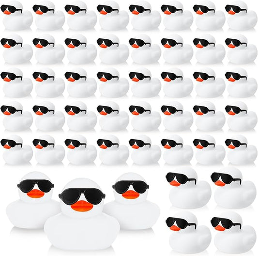 Sosation 36 Packs Mini Rubber Ducks with Sunglasses Sets 2.2 Inch Bath Squeaky Rubber Duckies Cute Float Bathtub Toys for Christmas Birthday Party Favors Class Prizes Car Decor(White)