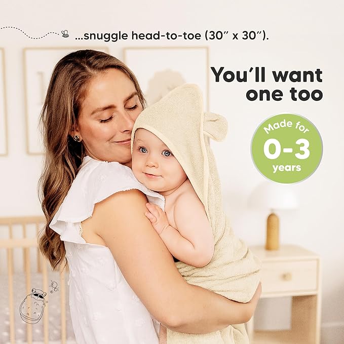 KeaBabies 2-Pack Hooded Baby Towels for Newborn - 30x30 Soft & Absorbent Viscose From Bamboo Baby Bath Towels with Hood for Infant, Toddler,Kids,Boys Girls,Newborn Bath Essentials (Rose Ivory, Petite)