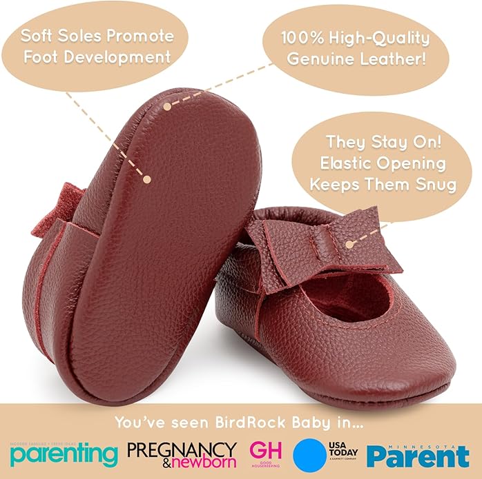 BirdRock Baby Bow and Knot Moccasins - Genuine Leather Baby Girl Shoes