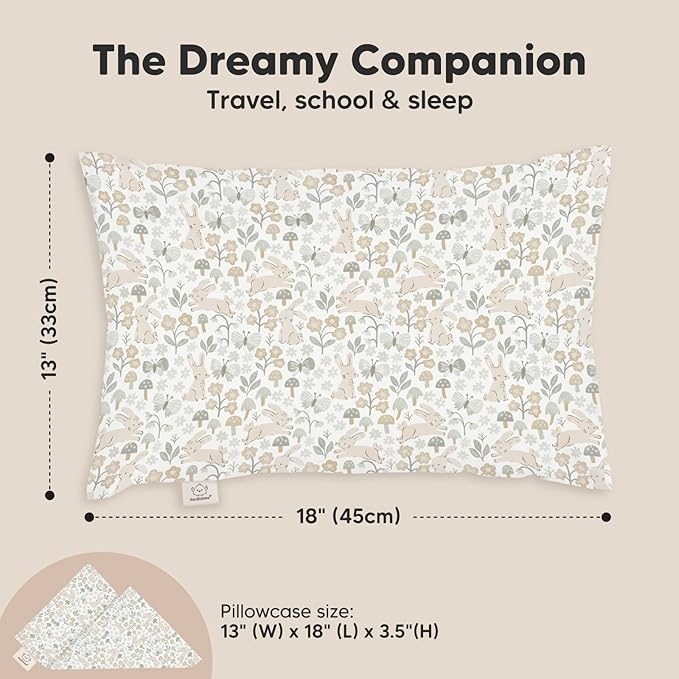 Toddler Pillow with Pillowcase - 13x18 My Little Dreamy Kids Travel Bed Pillows for Sleeping, Organic Cotton Small Pillowcase, Soft & Breathable, Machine Washable, Toddlers 2-5 Years Old (Prairie)